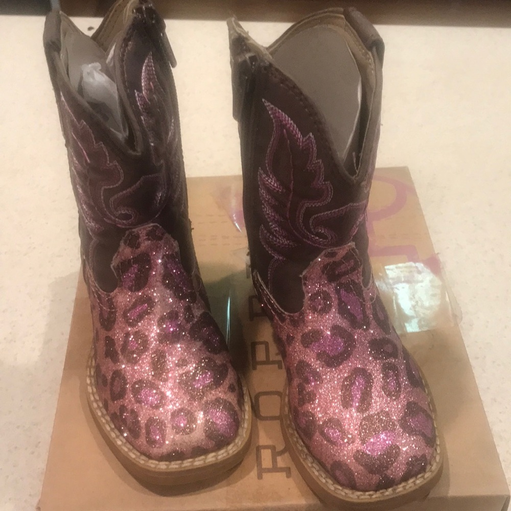 Roper Western Boot, square toe leopard glitter